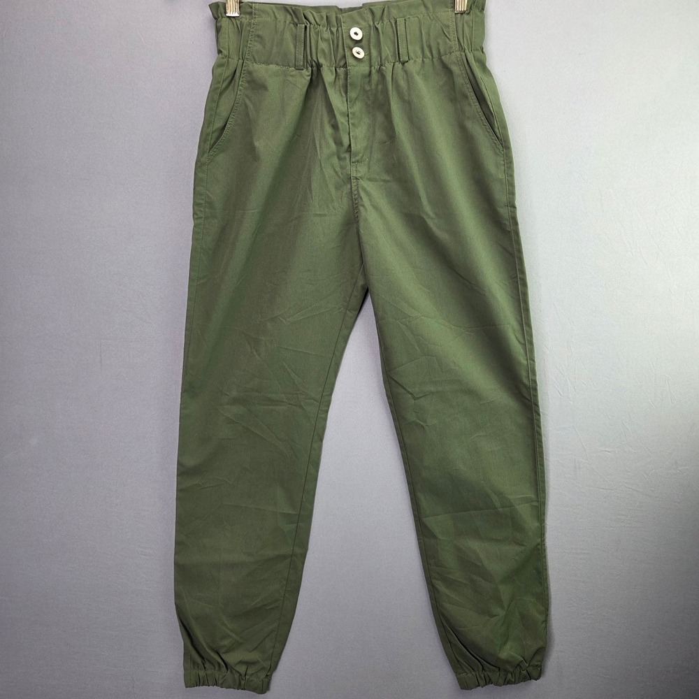 ChicMe Jogger Pants High Waist Paperbag Elastic Cuff Small Olive Green LZC1463